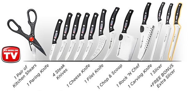 The complete set includes all these knives and pair of kitchen shears - As Seen On TV
